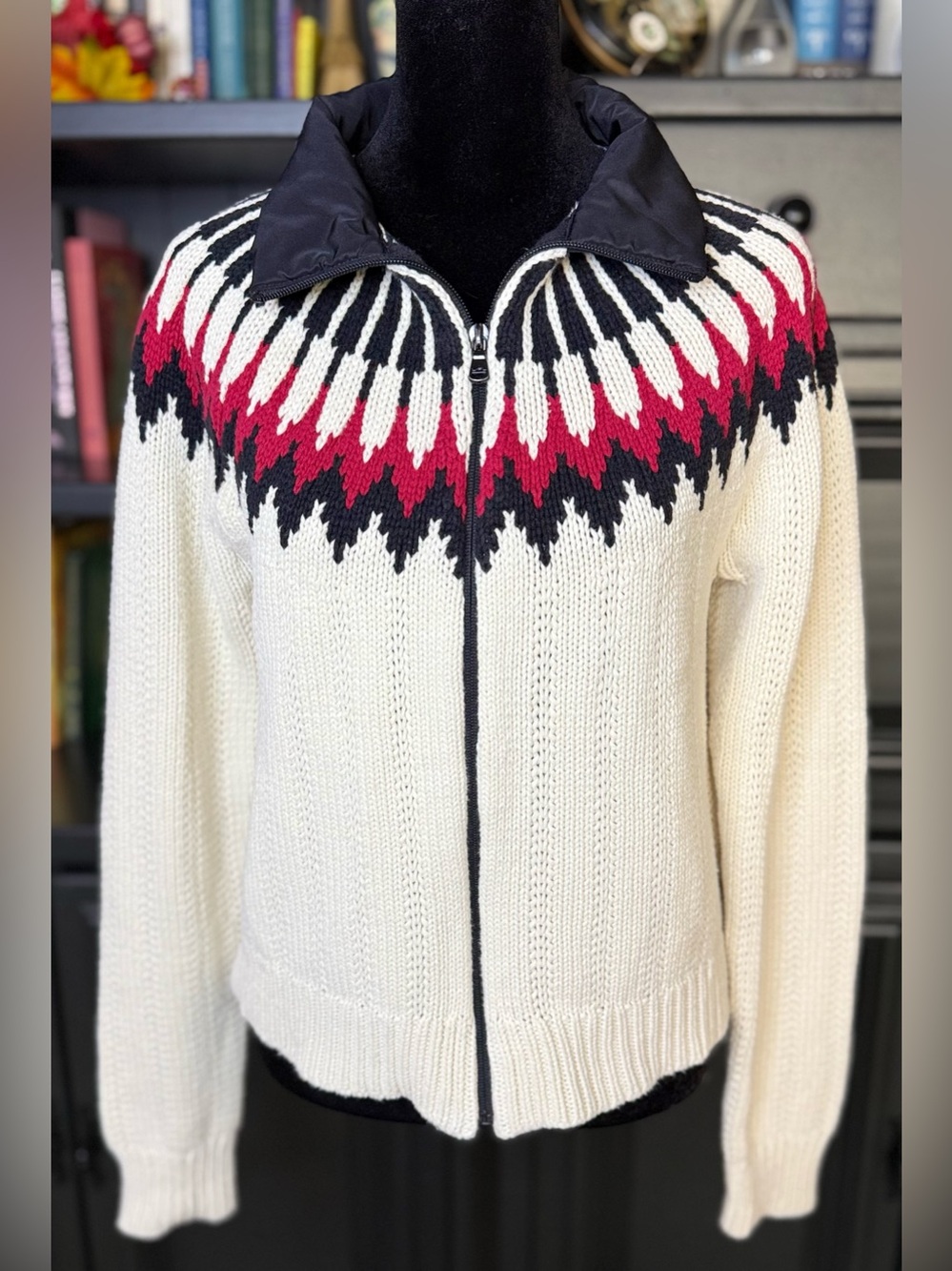 Vintage Ralph Lauren active fair isle zip front preppy ski cardigan sweater Med